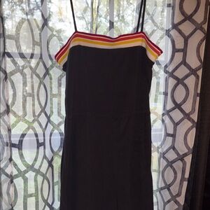 Black Dress with Multicolor Striped Trim